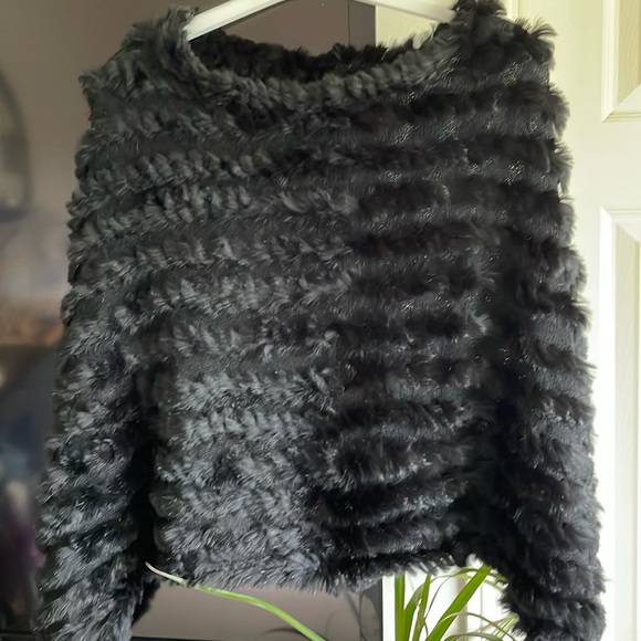 Vintage Black Rabbit Fur Stole/Poncho - Picture 1 of 3